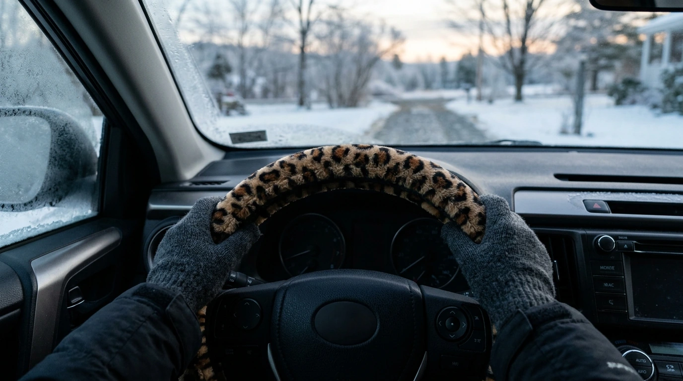 Leopard Plush Steering Wheel Cover: Cozy 15" Winter Grip